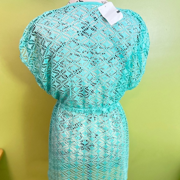 Turquoise Crochet Swimsuit Cover-Up Dress Size Large - Picture 2 of 5